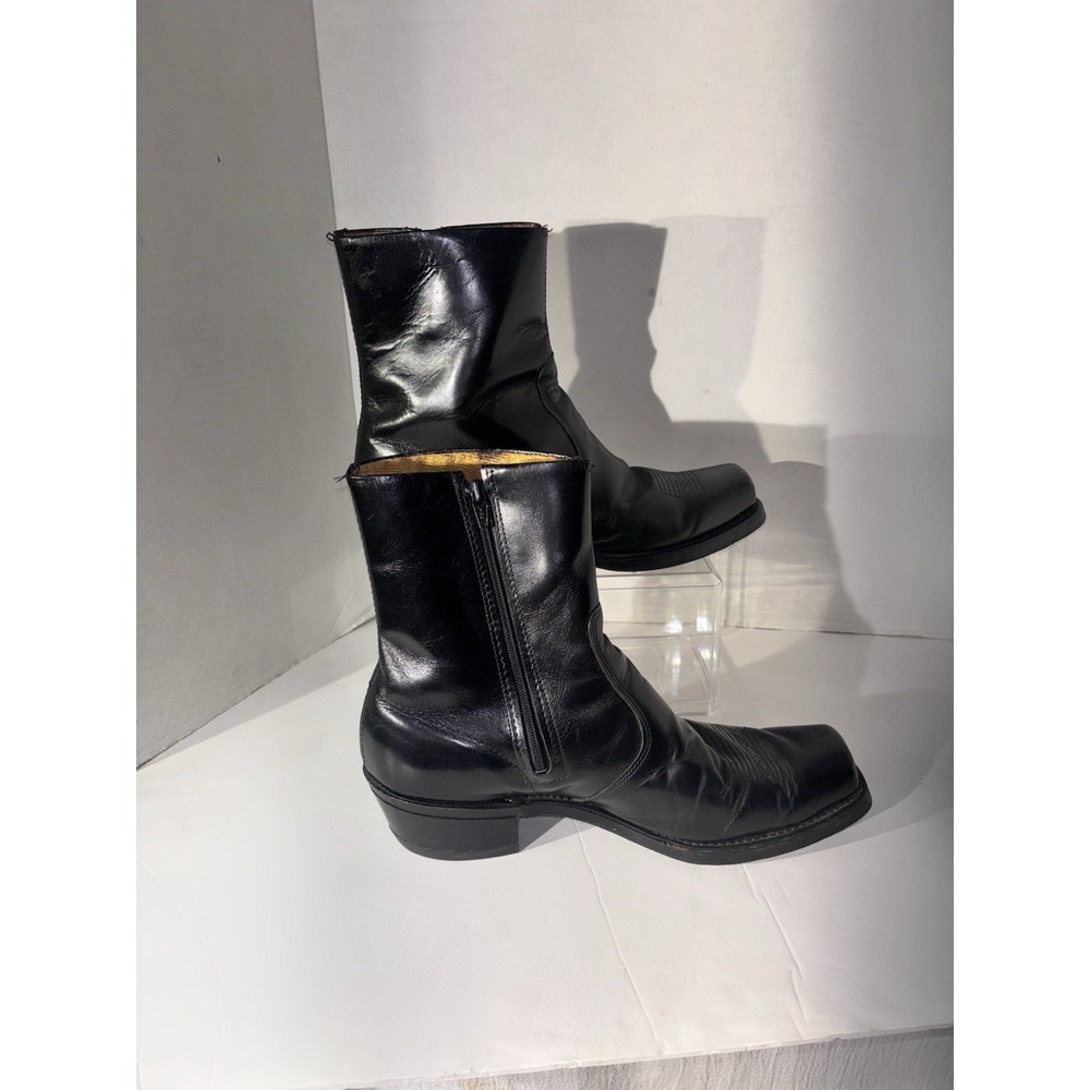 Vintage Acme Vulcan Black Leather Roper Boots 12D Side Zip Western Biker 70s 80s